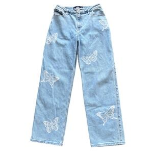 Hollister‎ Ultra High-Rise Dad Jean Light Wash Butterfly Print W29 L29 Size 9R